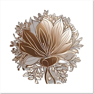 Golden Floral Elegance Artwork No. 936 Posters and Art